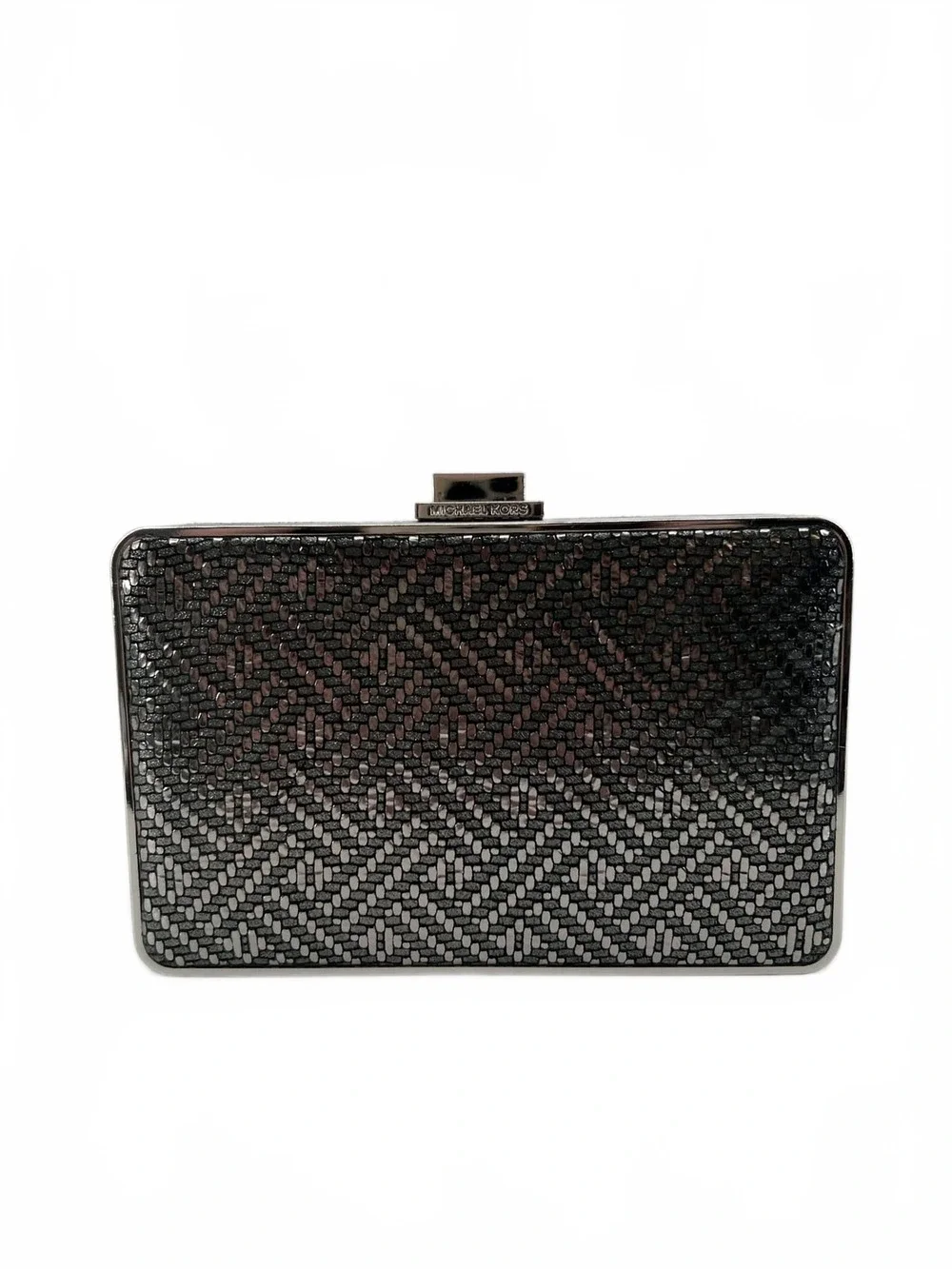 Michael Kors Metallic Silver Clutch | Textured Textile, Chain Strap, OS